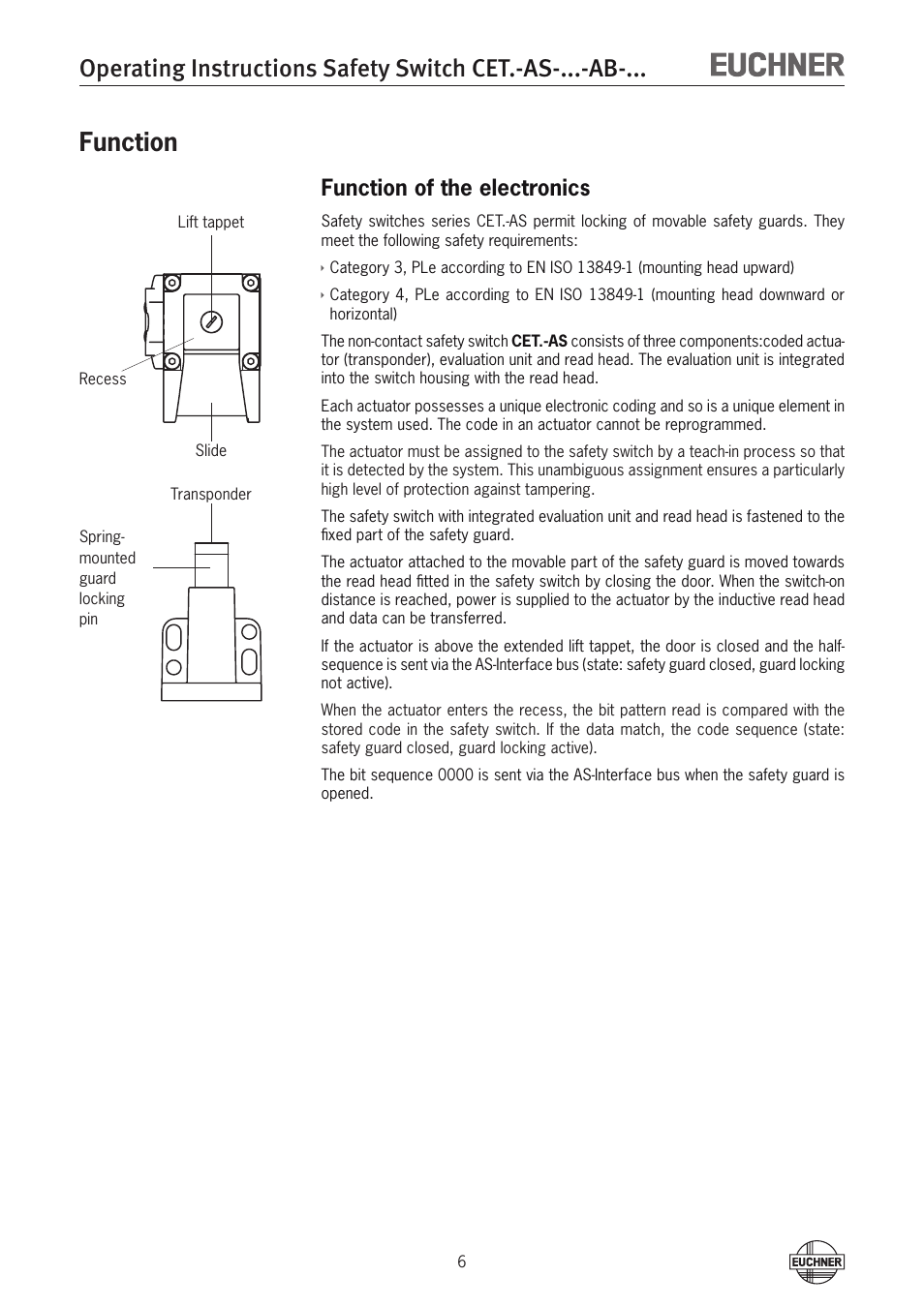 Function, Function of the electronics, Function 6 function of the electronics | EUCHNER CETx-AS-xxx-AB-xxx (Unicode) User Manual | Page 6 / 32