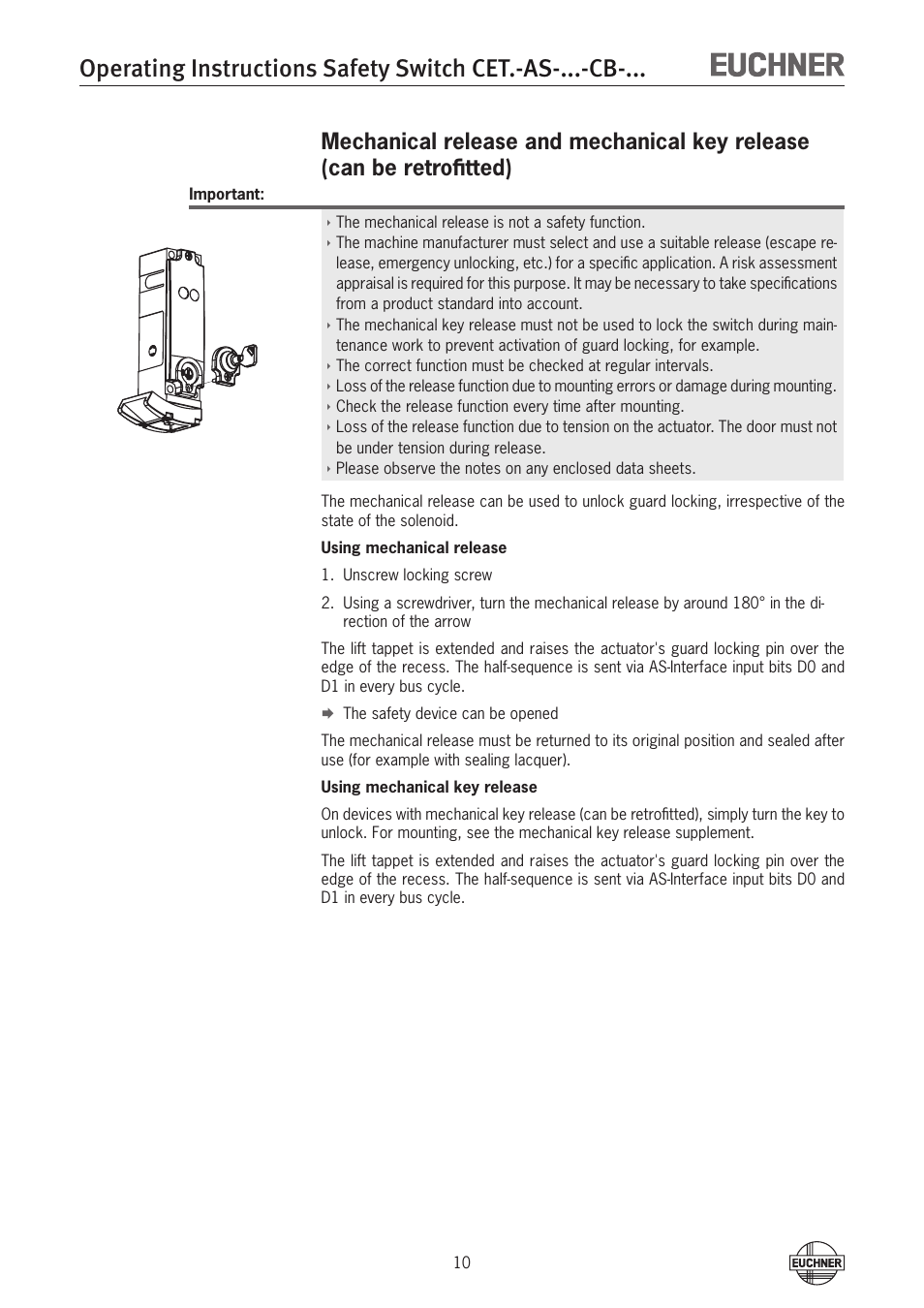 EUCHNER CETx-AS-xxx-CB-xxx (Multicode) User Manual | Page 10 / 30