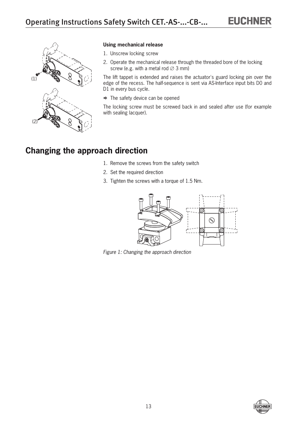 Changing the approach direction | EUCHNER CETx-AS-xxx-CB-xxx (Multicode) User Manual | Page 13 / 30