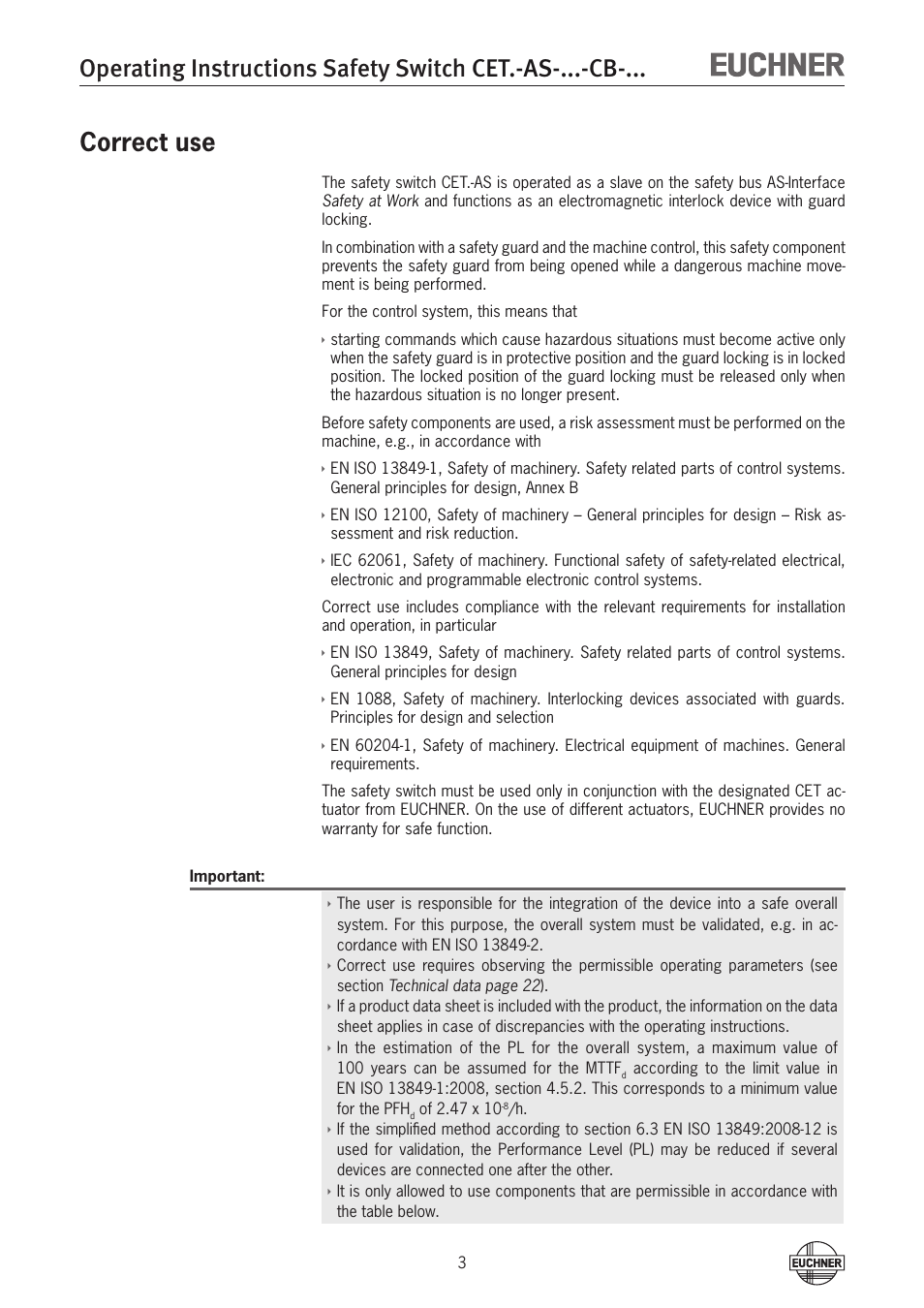 Correct use | EUCHNER CETx-AS-xxx-CB-xxx (Multicode) User Manual | Page 3 / 30