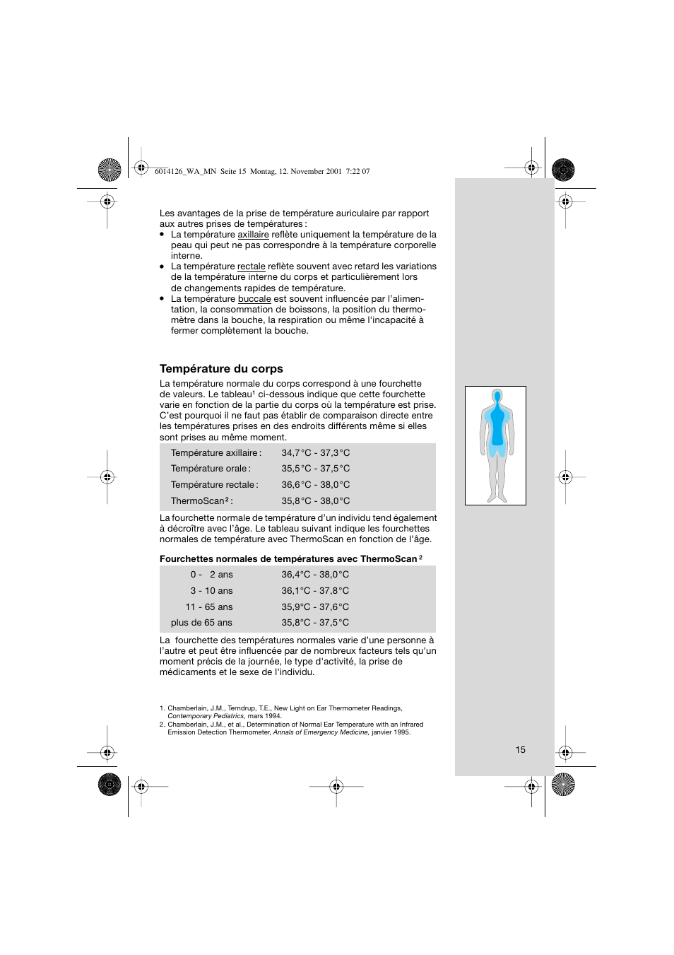 Température du corps | Braun ThermoScan Pro3000 User Manual | Page 15 / 63