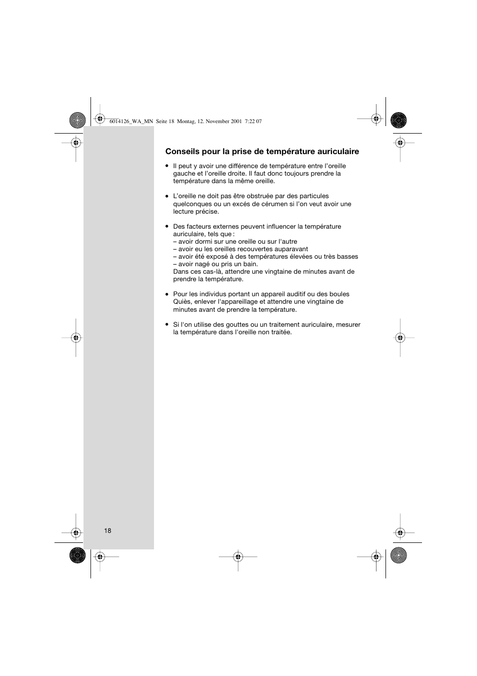 Conseils pour la prise de température auriculaire | Braun ThermoScan Pro3000 User Manual | Page 18 / 63