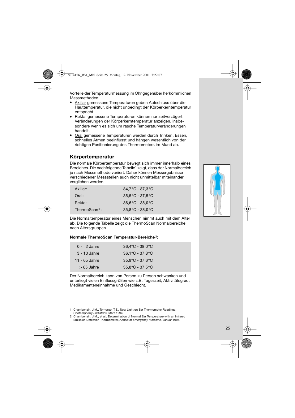 Körpertemperatur | Braun ThermoScan Pro3000 User Manual | Page 25 / 63
