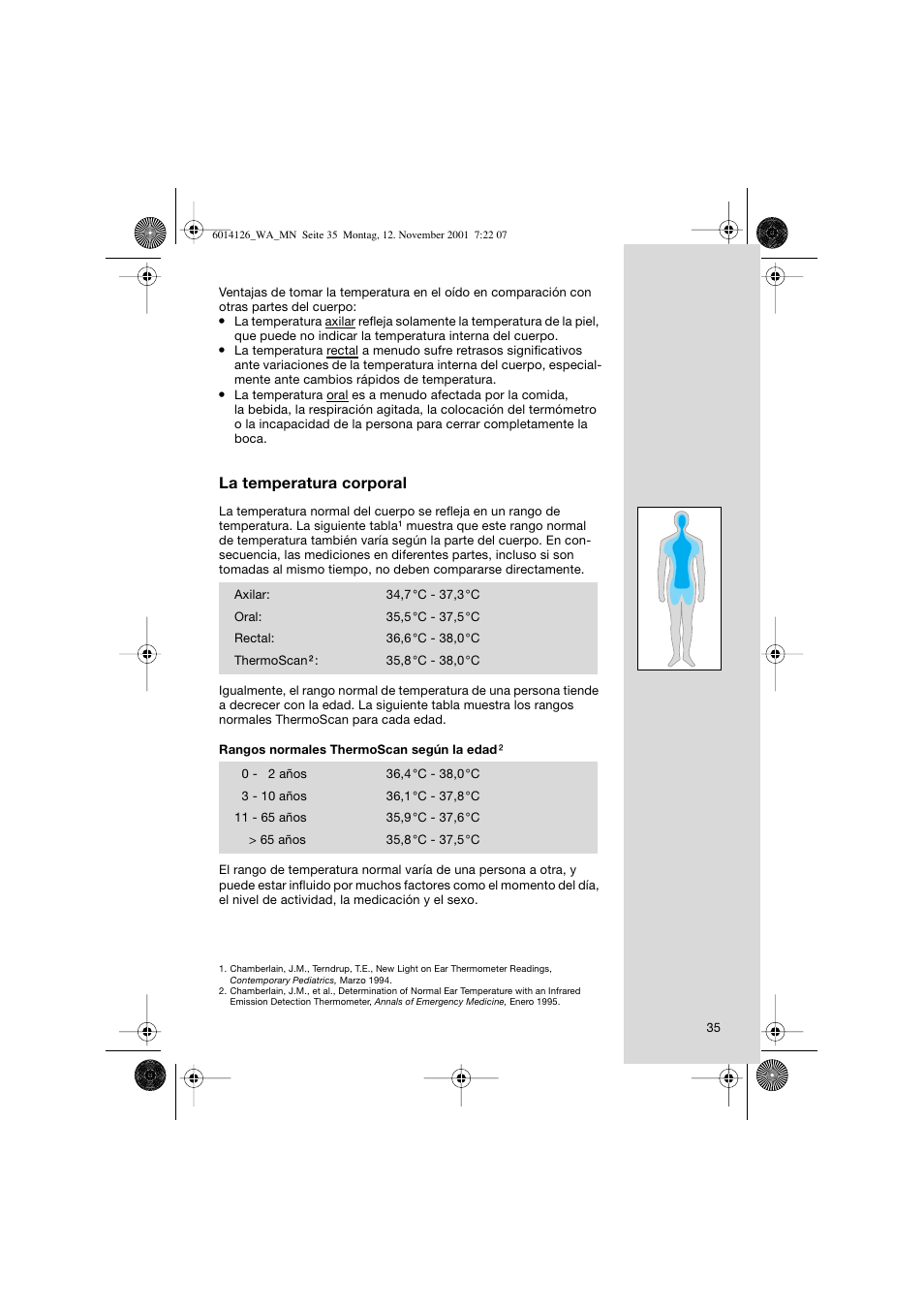 La temperatura corporal | Braun ThermoScan Pro3000 User Manual | Page 35 / 63