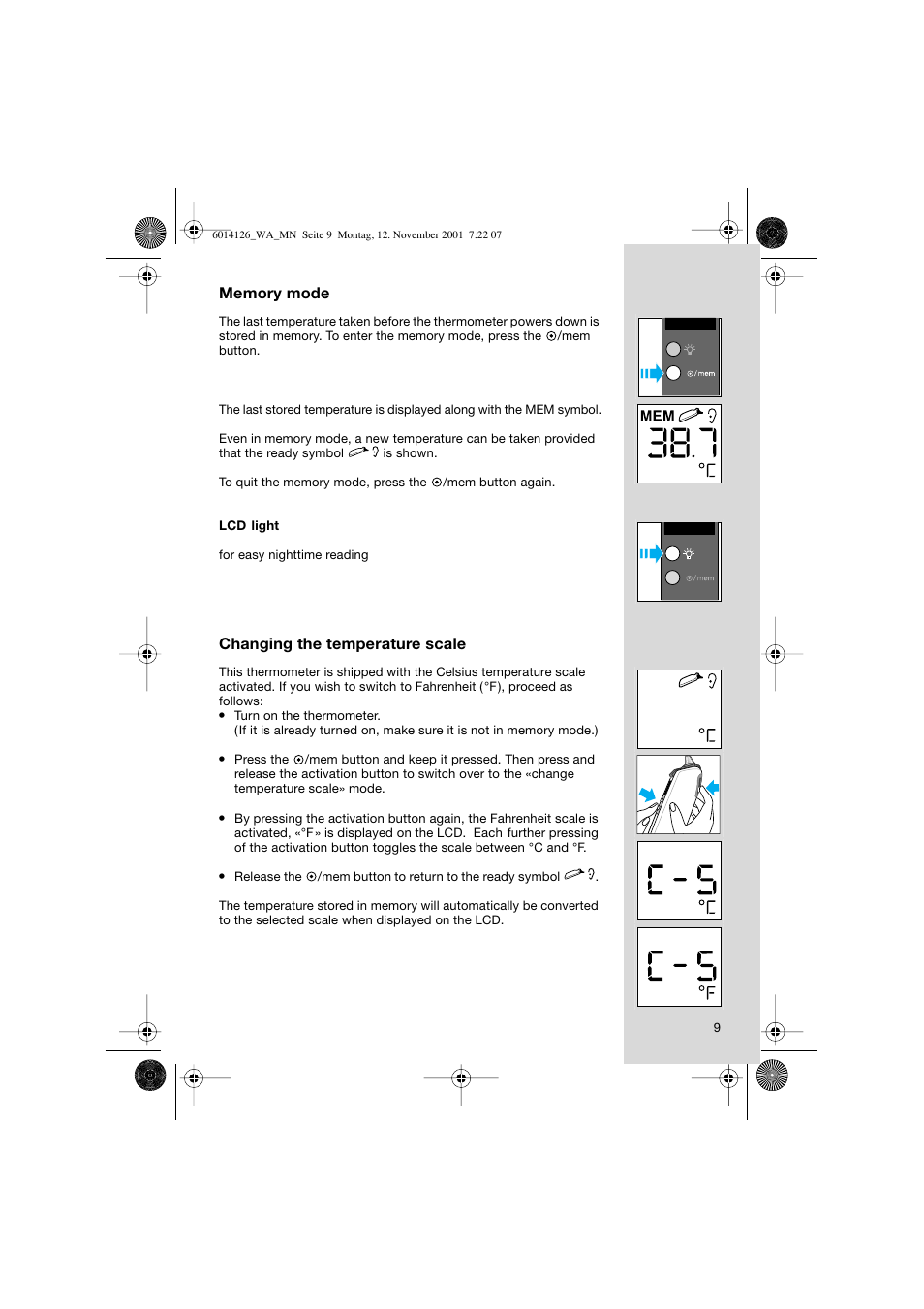 Changing the temperature scale | Braun ThermoScan Pro3000 User Manual | Page 9 / 63