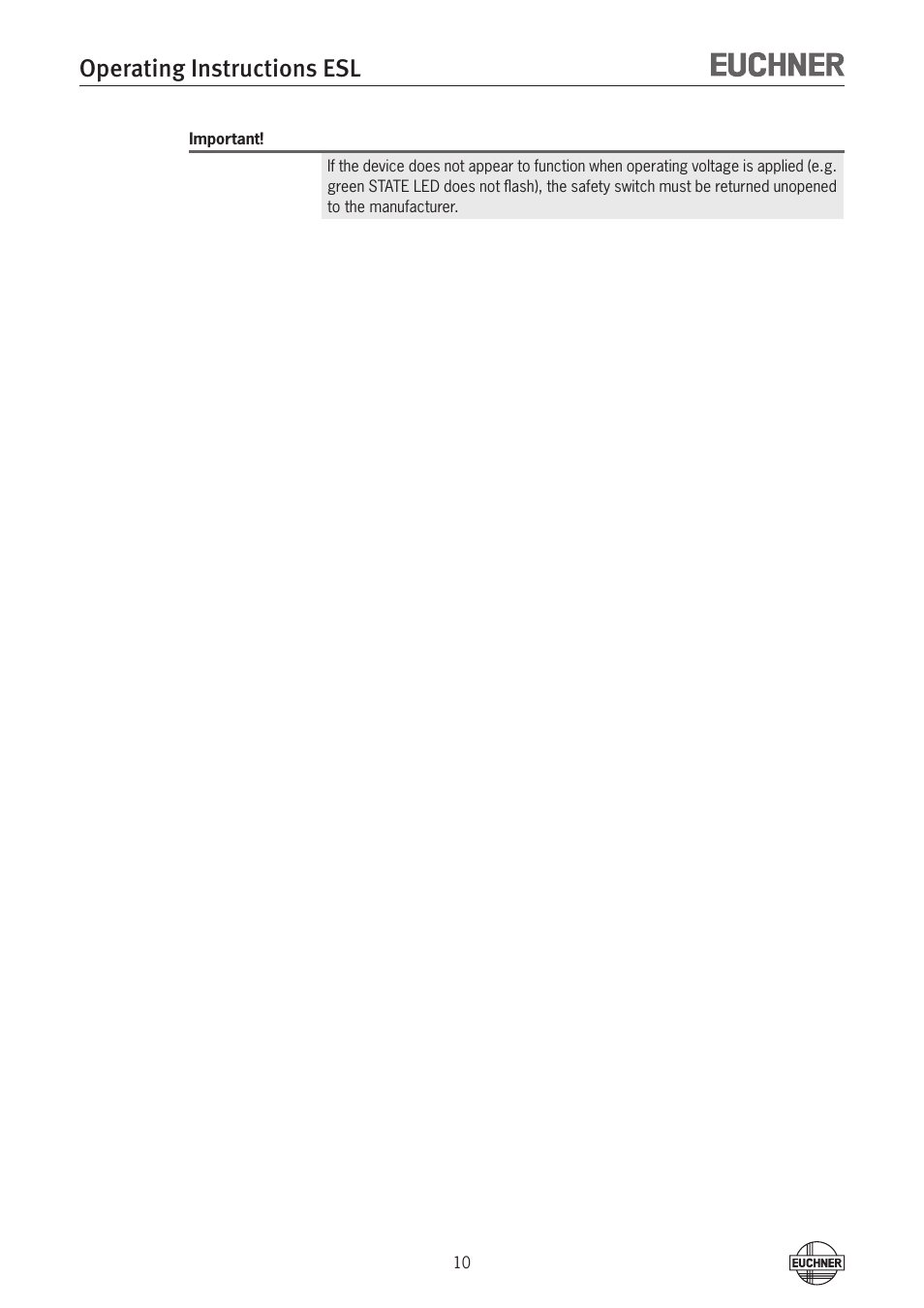 Operating instructions esl | EUCHNER ESL-IH-AR User Manual | Page 10 / 24