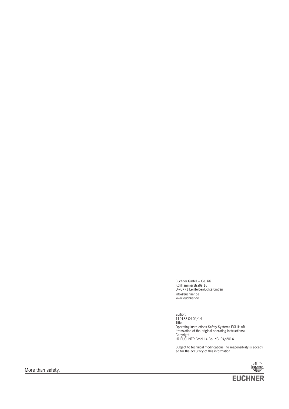 More than safety | EUCHNER ESL-IH-AR User Manual | Page 24 / 24