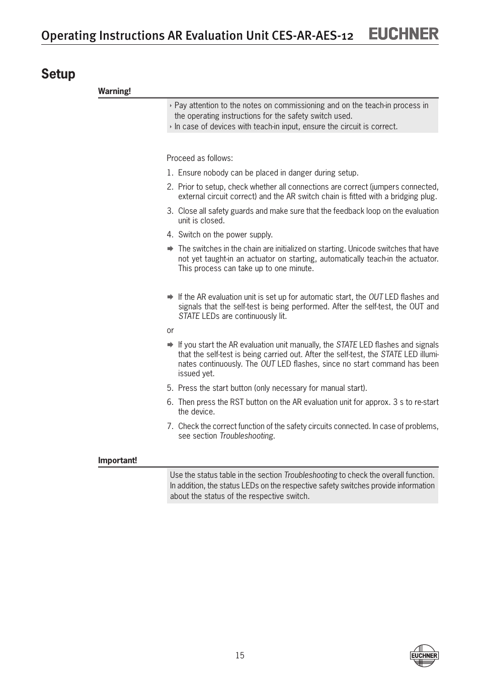 Setup | EUCHNER CES-AR-AES-12 User Manual | Page 15 / 24