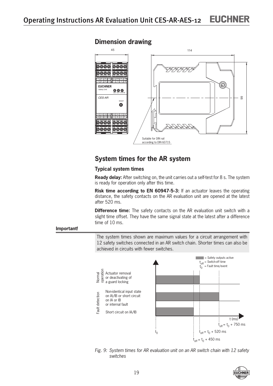 Dimension drawing system times for the ar system, Typical system times | EUCHNER CES-AR-AES-12 User Manual | Page 19 / 24