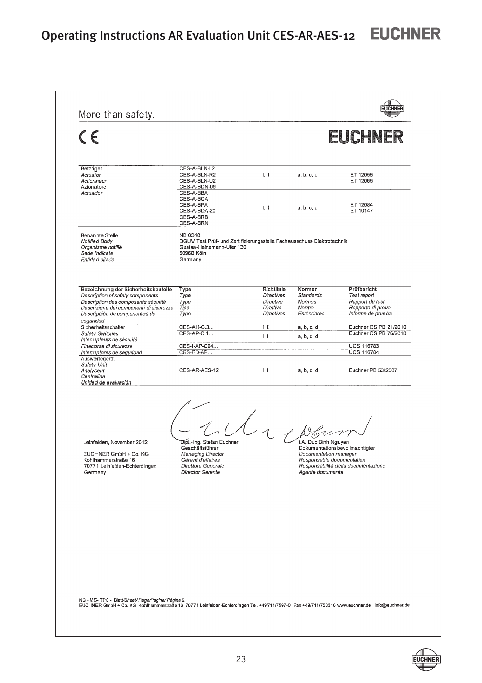EUCHNER CES-AR-AES-12 User Manual | Page 23 / 24