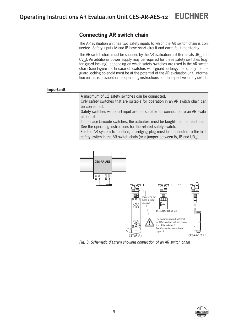 Connecting ar switch chain, And 0v | EUCHNER CES-AR-AES-12 User Manual | Page 9 / 24