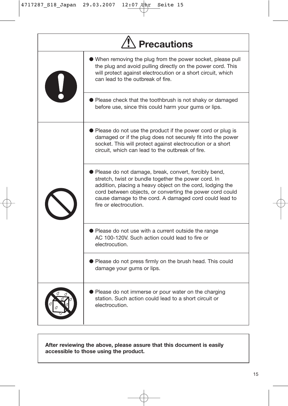 Precautions | Braun S18 525 2 User Manual | Page 15 / 40