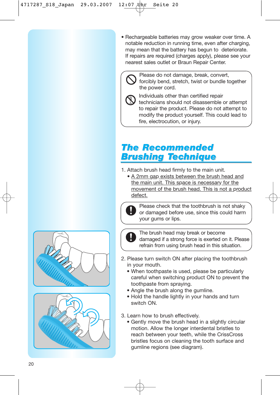 The recommended | Braun S18 525 2 User Manual | Page 20 / 40