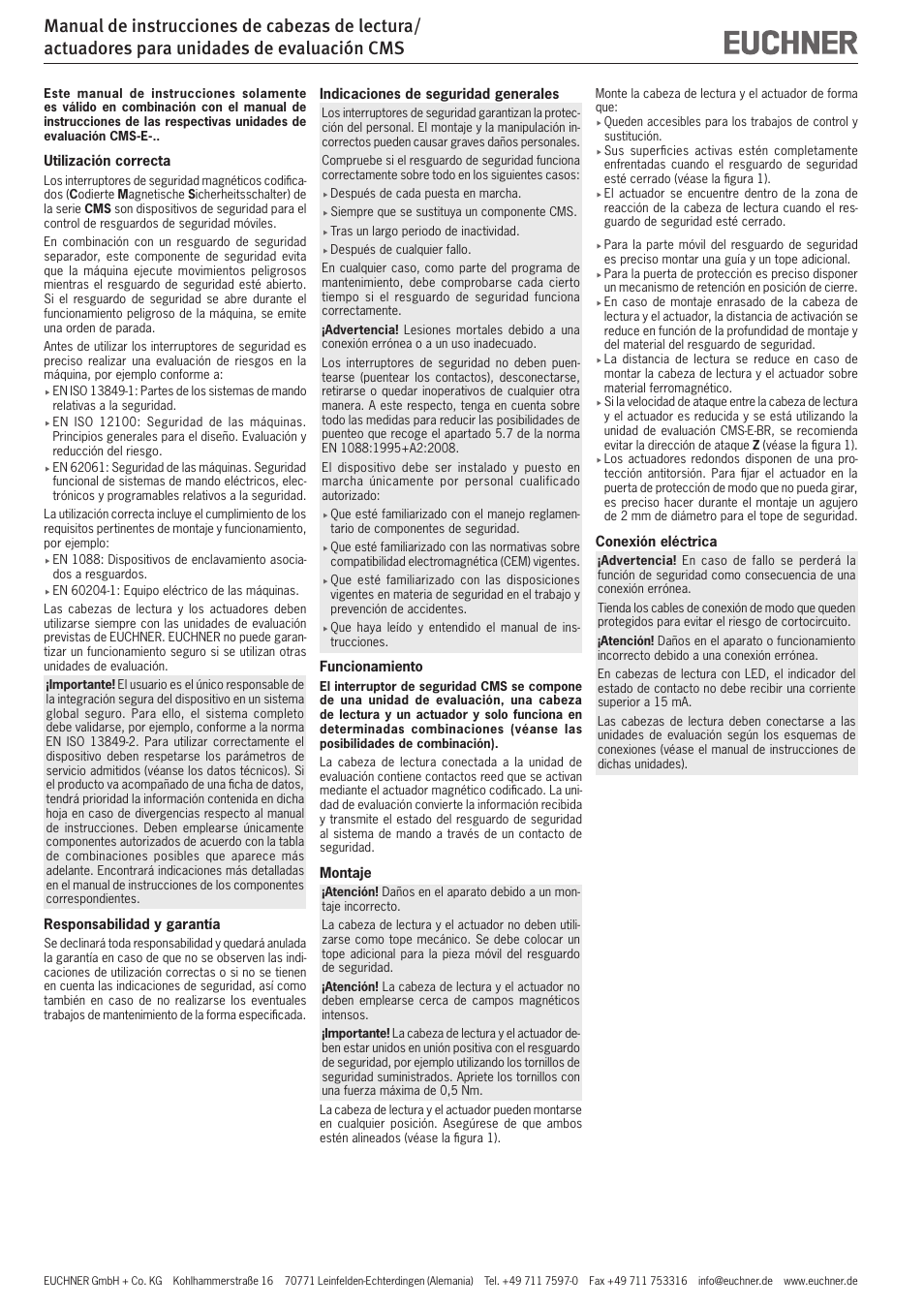 EUCHNER CMS(01/13) User Manual | Page 10 / 12