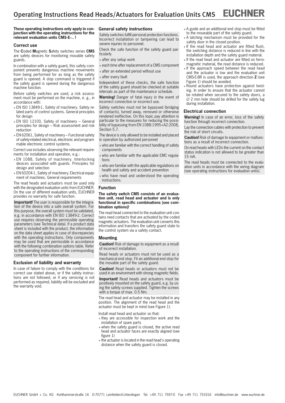 EUCHNER CMS(01/13) User Manual | Page 4 / 12