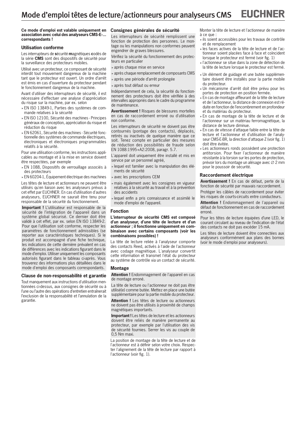 EUCHNER CMS(01/13) User Manual | Page 7 / 12