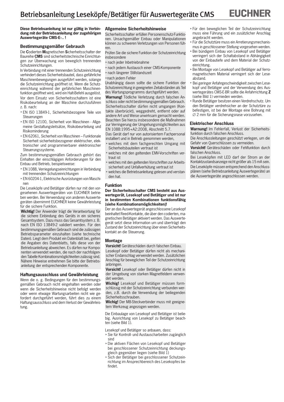 EUCHNER CMS(07/11) User Manual | 12 pages