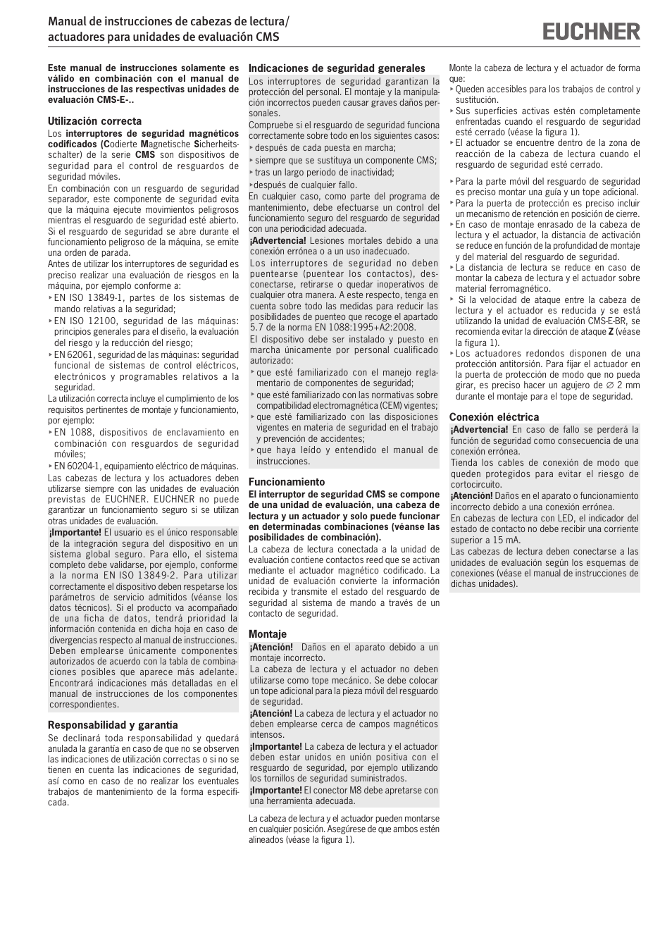 EUCHNER CMS(07/11) User Manual | Page 10 / 12