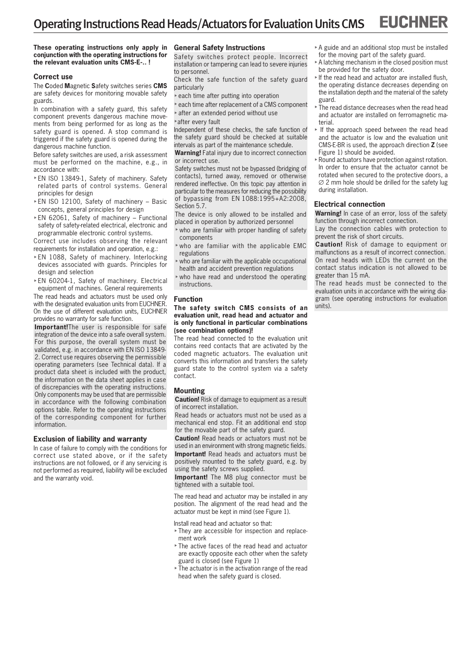 EUCHNER CMS(07/11) User Manual | Page 4 / 12
