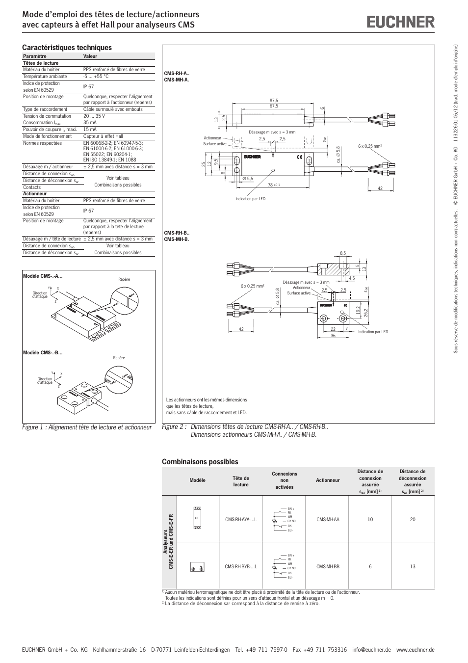 Combinaisons possibles, Caractéristiques techniques | EUCHNER CMS(06/12) User Manual | Page 6 / 8