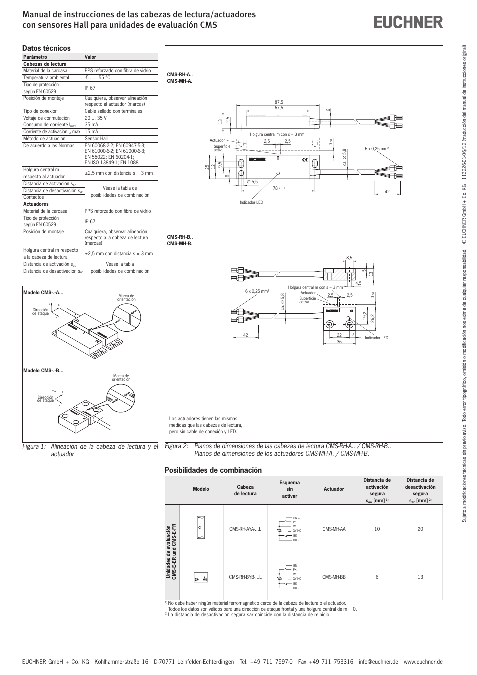 Posibilidades de combinación, Datos técnicos | EUCHNER CMS(06/12) User Manual | Page 8 / 8