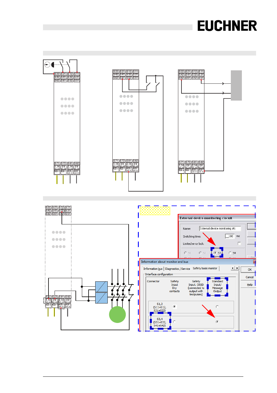 1 additional connection examples, Additional connection examples, Asimon | Asi – + – aux, Safety basic monitor product description, S52 s61, 10ma | EUCHNER Safety Basic Monitor User Manual | Page 21 / 46