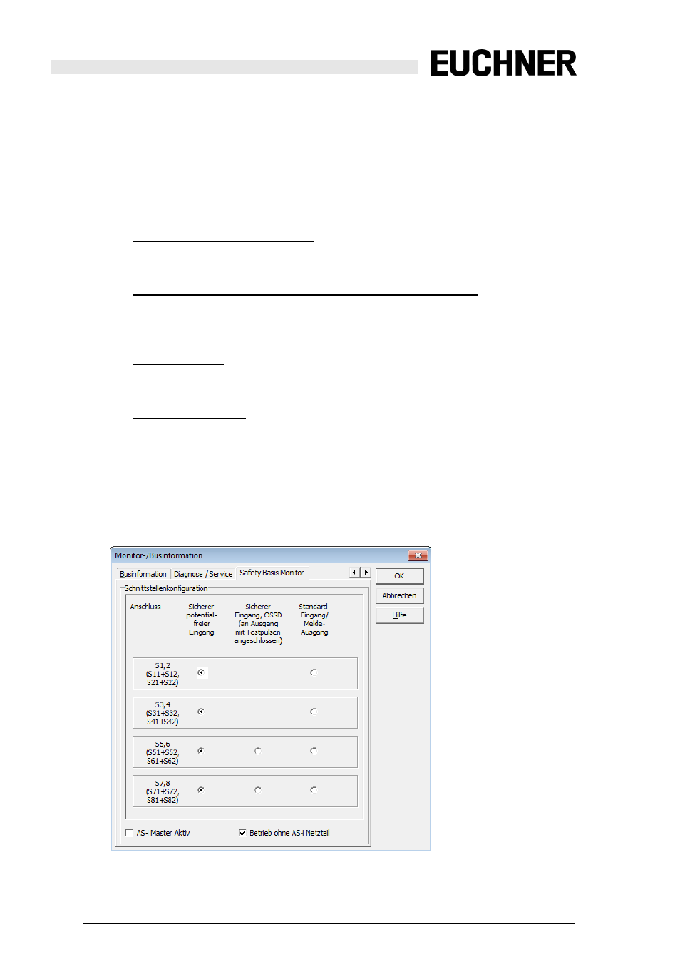 Configuration of the safe inputs, 1 configuration possibilities for the safe inputs | EUCHNER Safety Basic Monitor User Manual | Page 40 / 46
