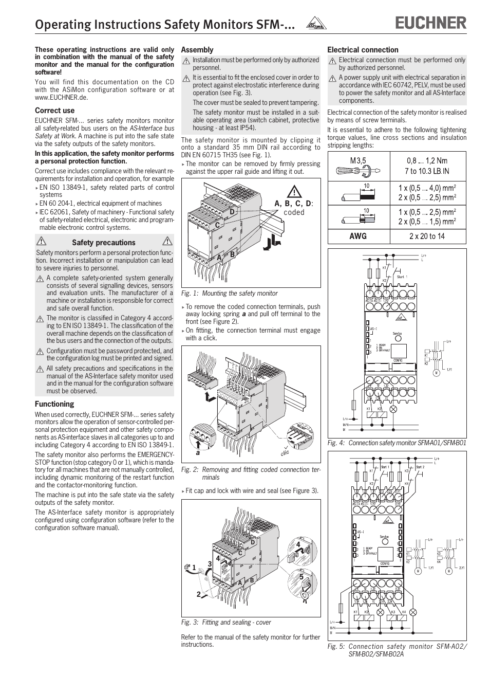 Operating instructions safety monitors sfm | EUCHNER SFM-xxx User Manual | Page 3 / 8