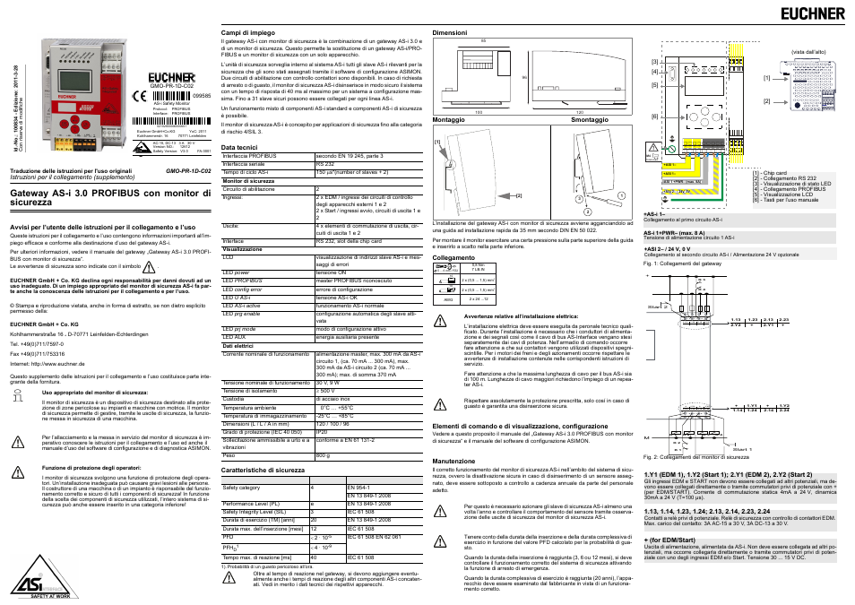 Gateway as-i 3.0 profibus con monitor di sicurezza | EUCHNER GMO-PR-1D-C02 User Manual | Page 7 / 8
