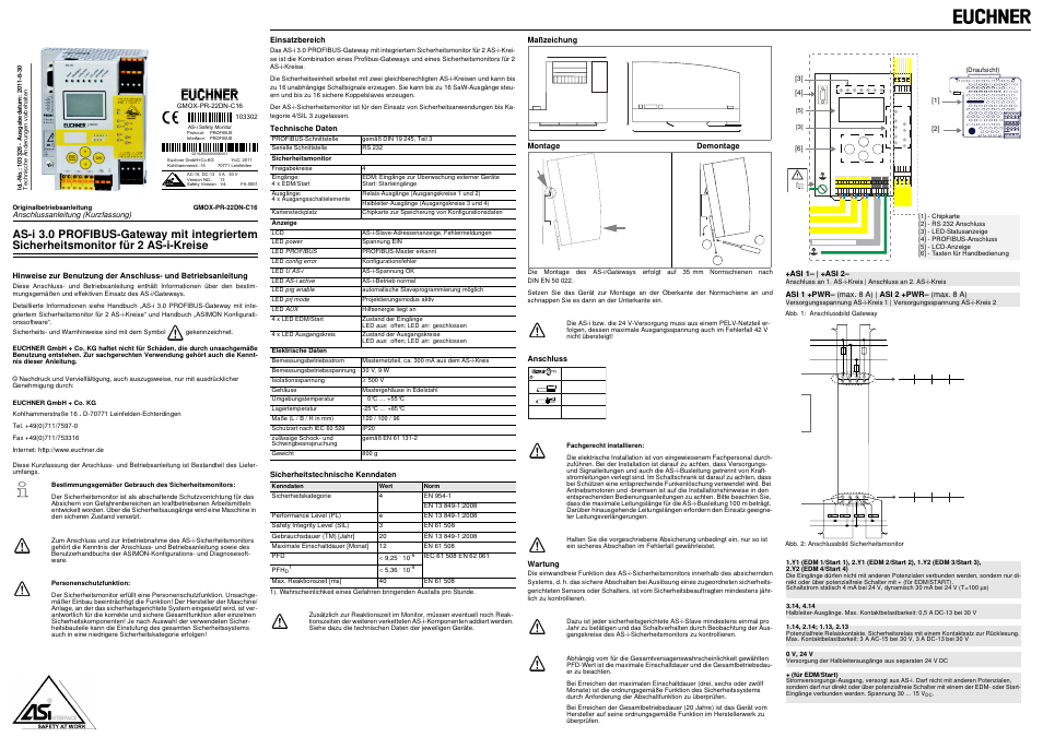 EUCHNER GMOX-PR-22DN-C16 User Manual | 8 pages