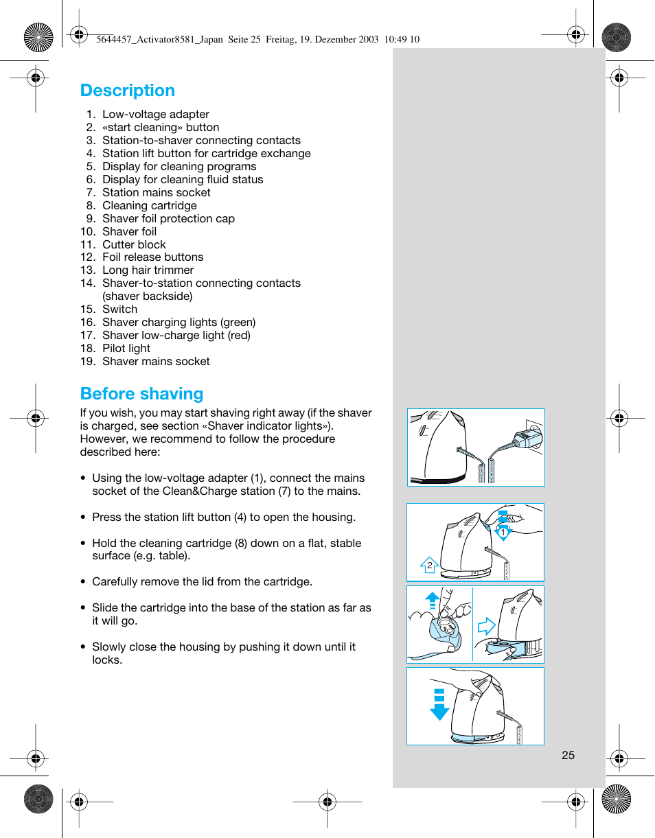 Description, Before shaving | Braun 8581 User Manual | Page 25 / 32