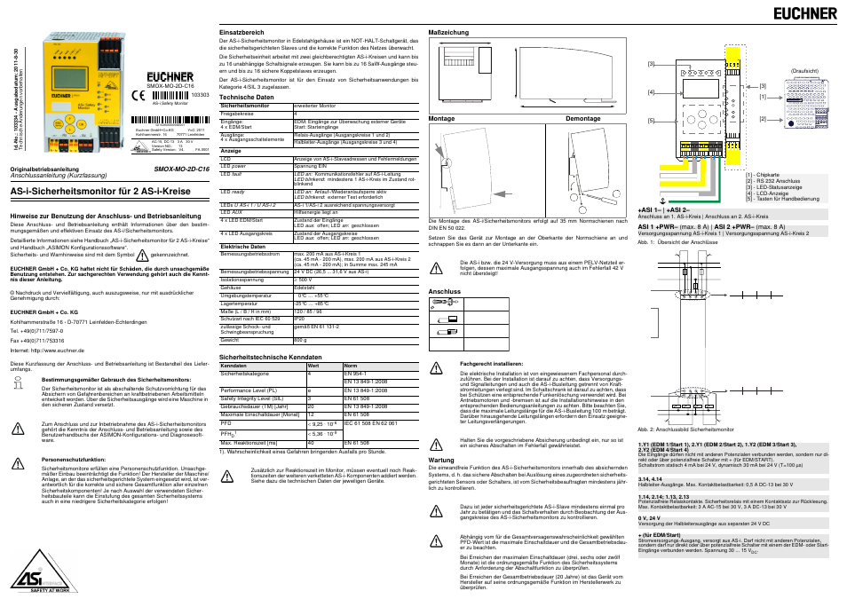 EUCHNER SMOX-MO-2D-C16 User Manual | 8 pages