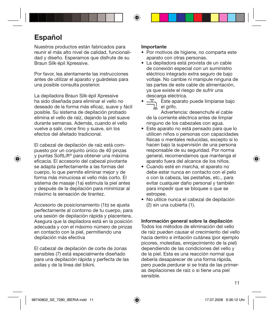 Español | Braun 7280 User Manual | Page 11 / 34