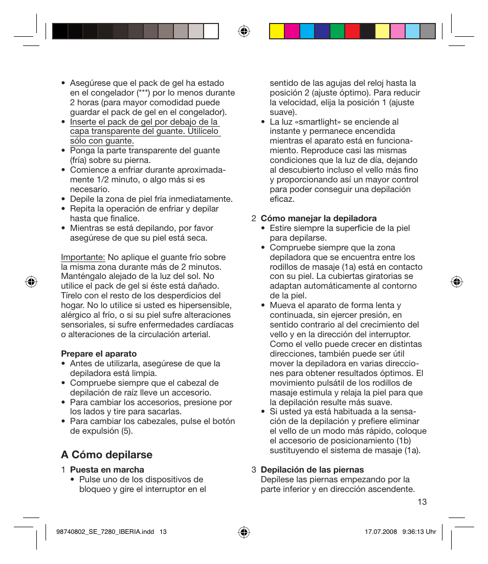 A cómo depilarse | Braun 7280 User Manual | Page 13 / 34