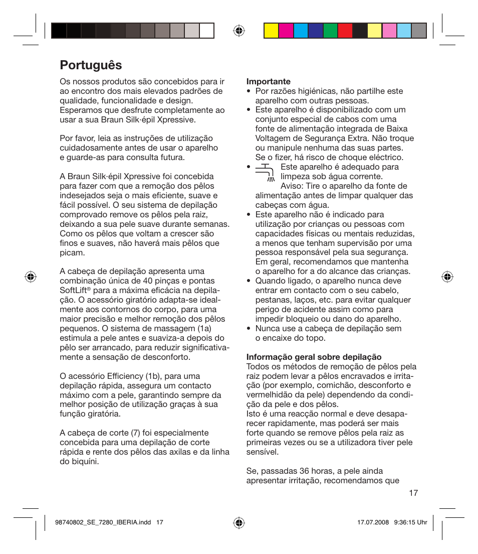 Português | Braun 7280 User Manual | Page 17 / 34