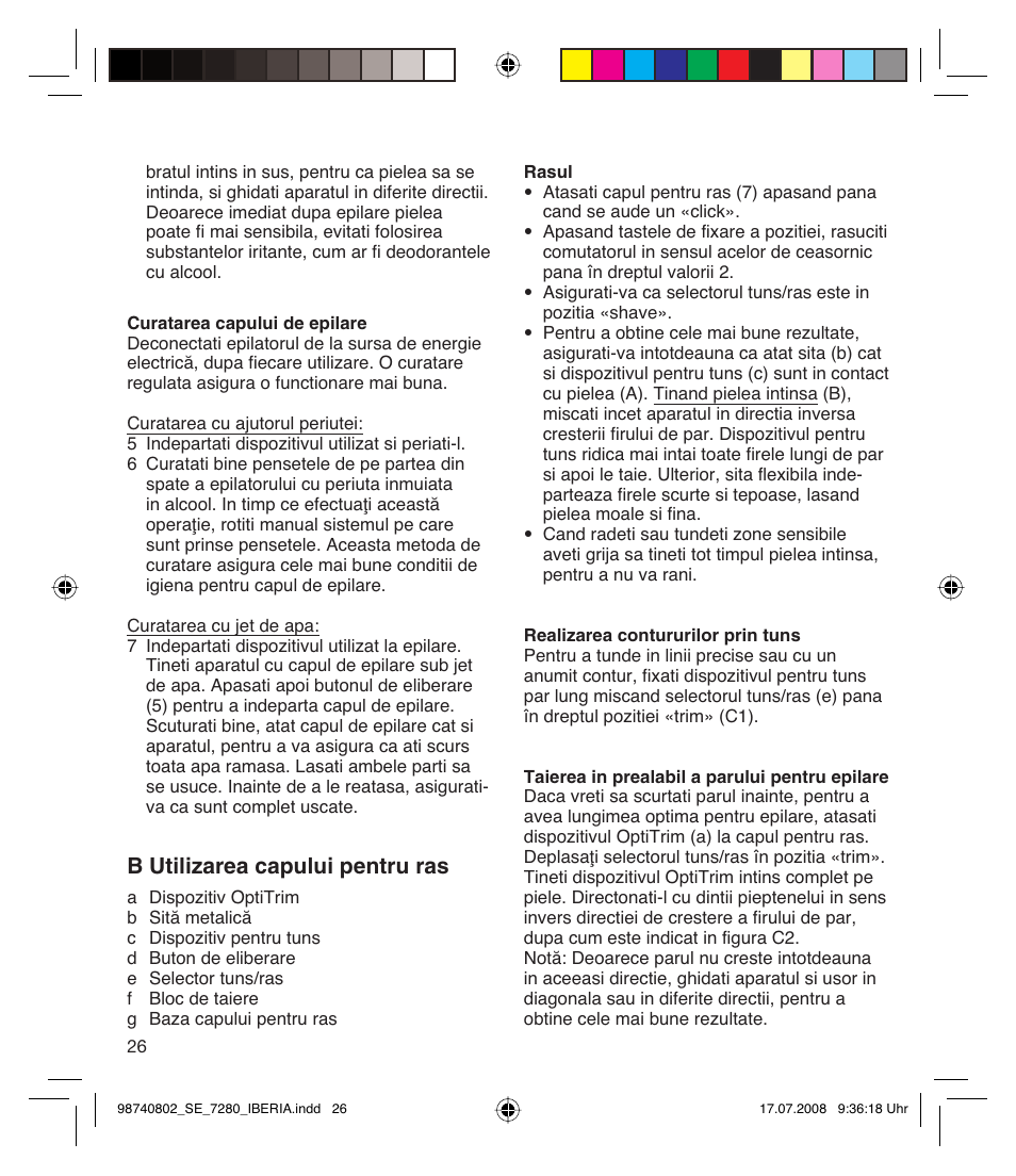 B utilizarea capului pentru ras | Braun 7280 User Manual | Page 26 / 34