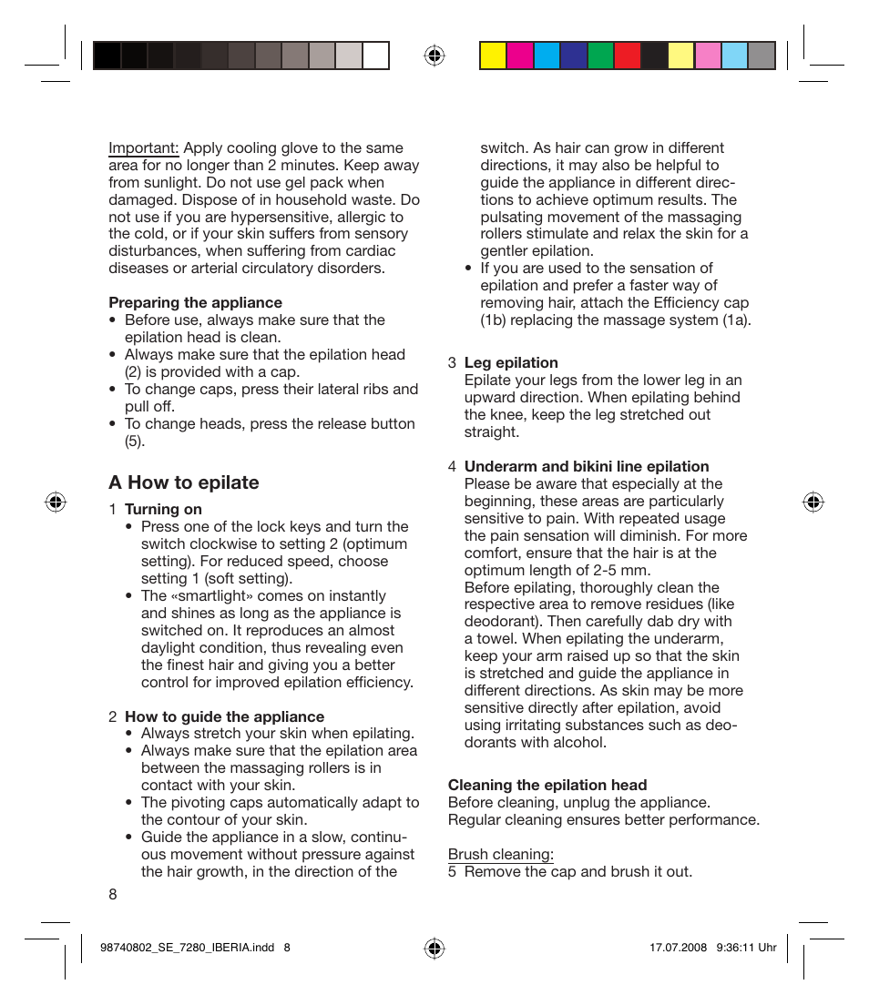A how to epilate | Braun 7280 User Manual | Page 8 / 34