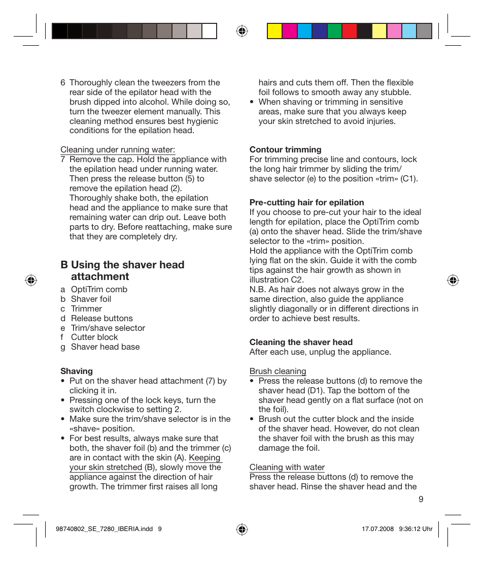 B using the shaver head attachment | Braun 7280 User Manual | Page 9 / 34