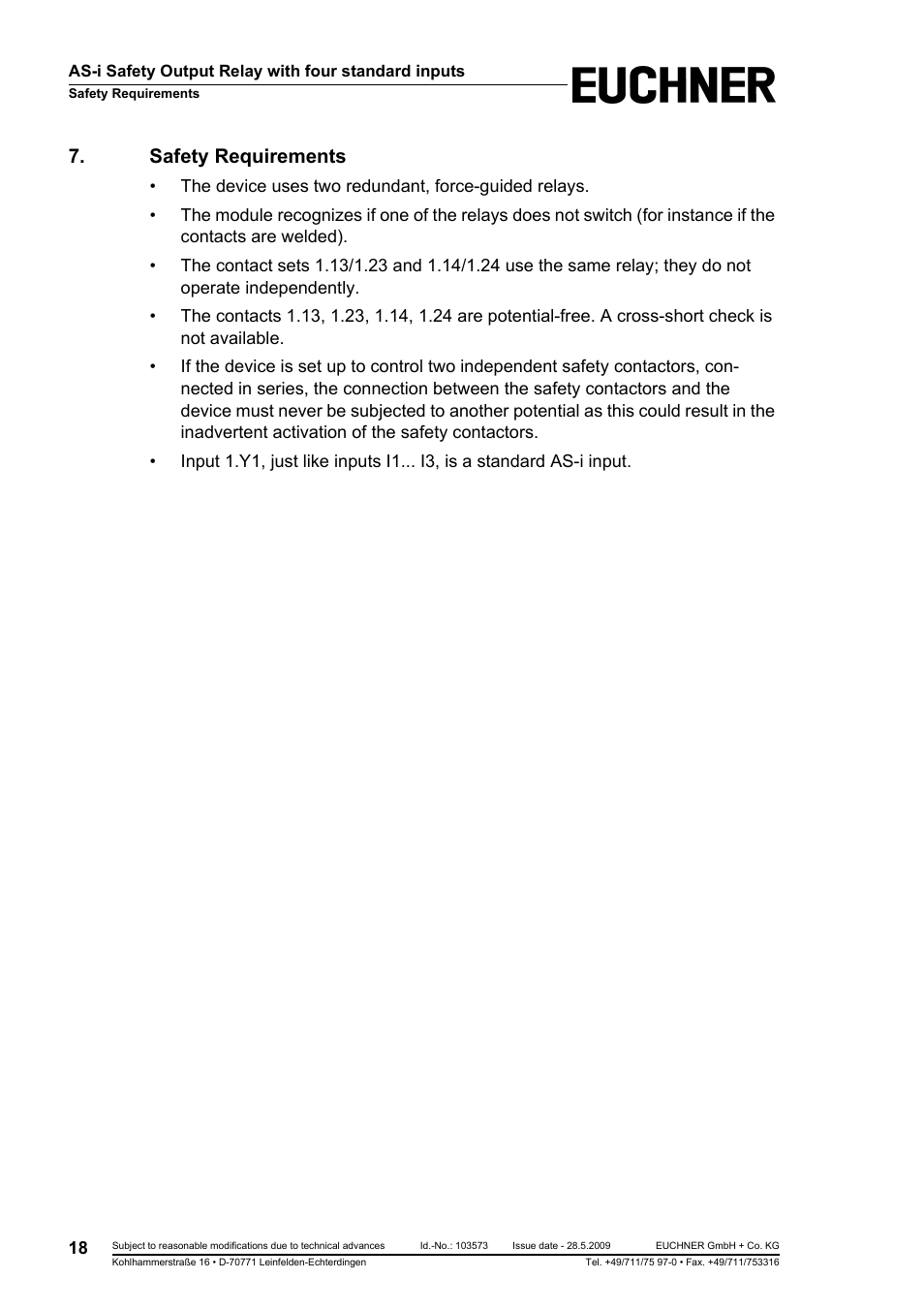 Safety requirements | EUCHNER AS-i Safety Output Relay with four standard inputs User Manual | Page 18 / 28