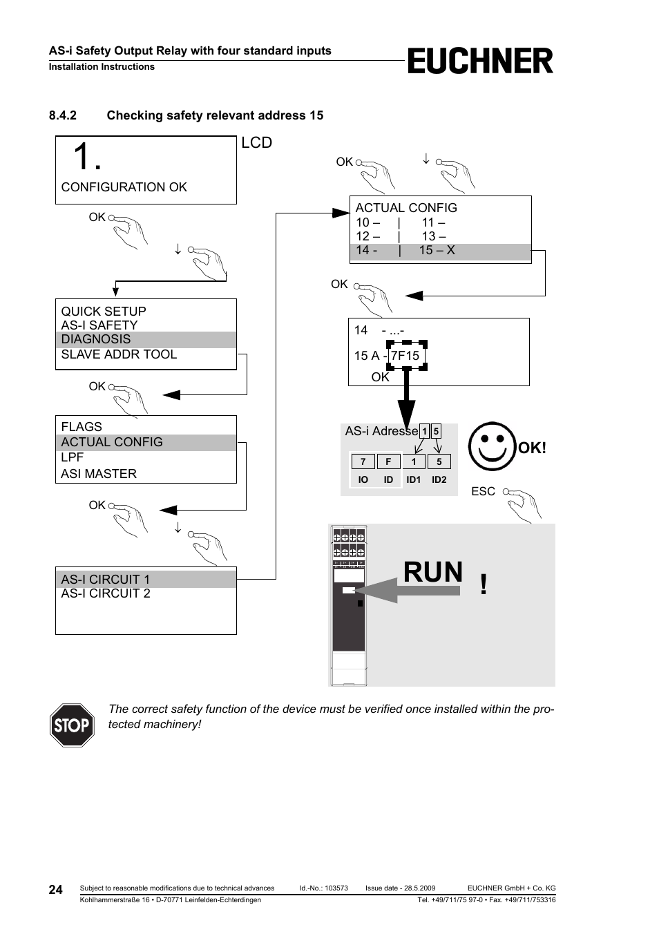 2 checking safety relevant address 15, Checking safety relevant address 15 | EUCHNER AS-i Safety Output Relay with four standard inputs User Manual | Page 24 / 28