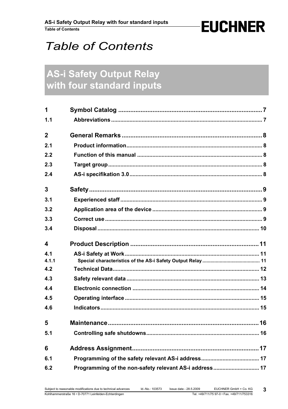 EUCHNER AS-i Safety Output Relay with four standard inputs User Manual | Page 3 / 28