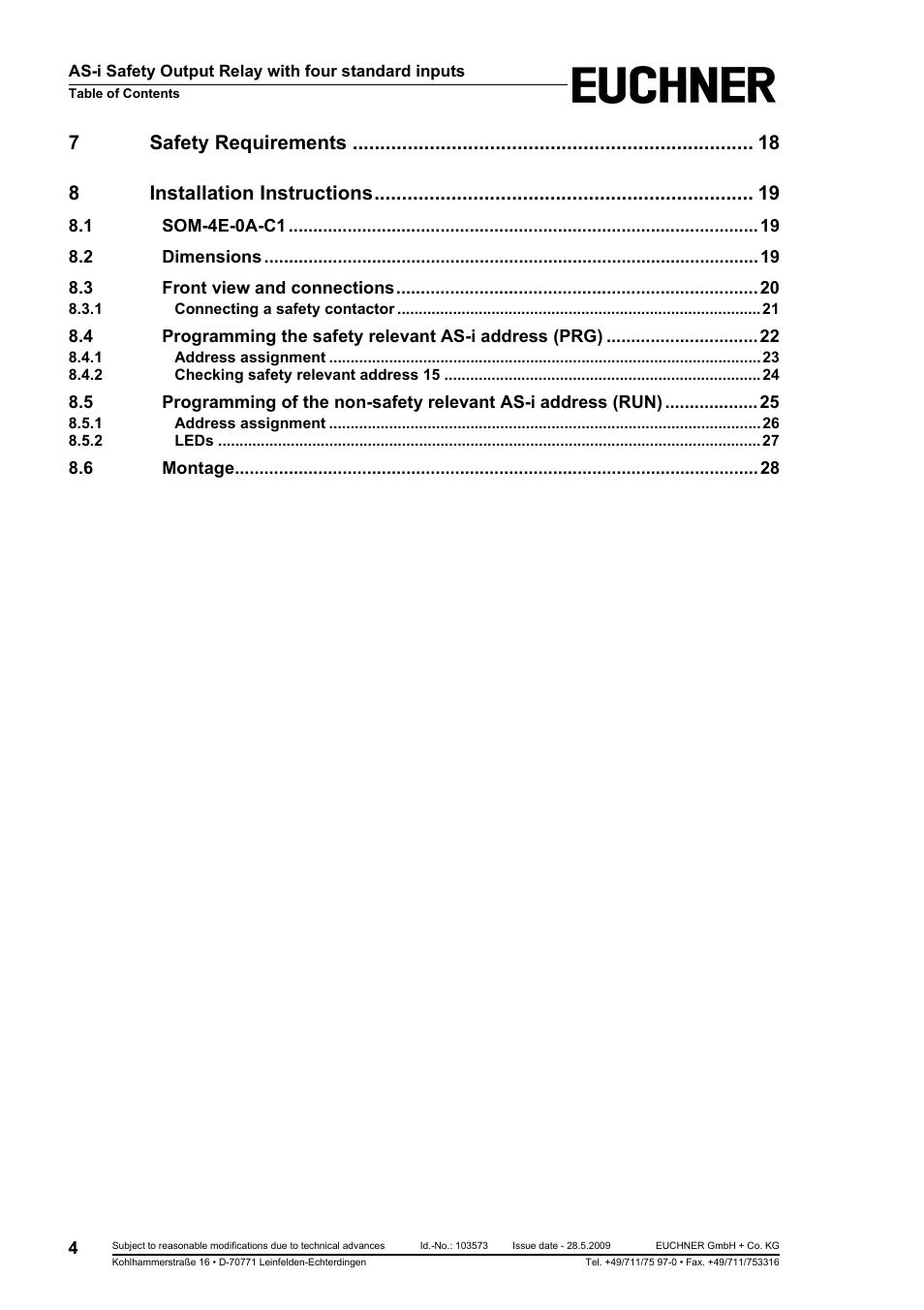 7safety requirements 8 installation instructions | EUCHNER AS-i Safety Output Relay with four standard inputs User Manual | Page 4 / 28