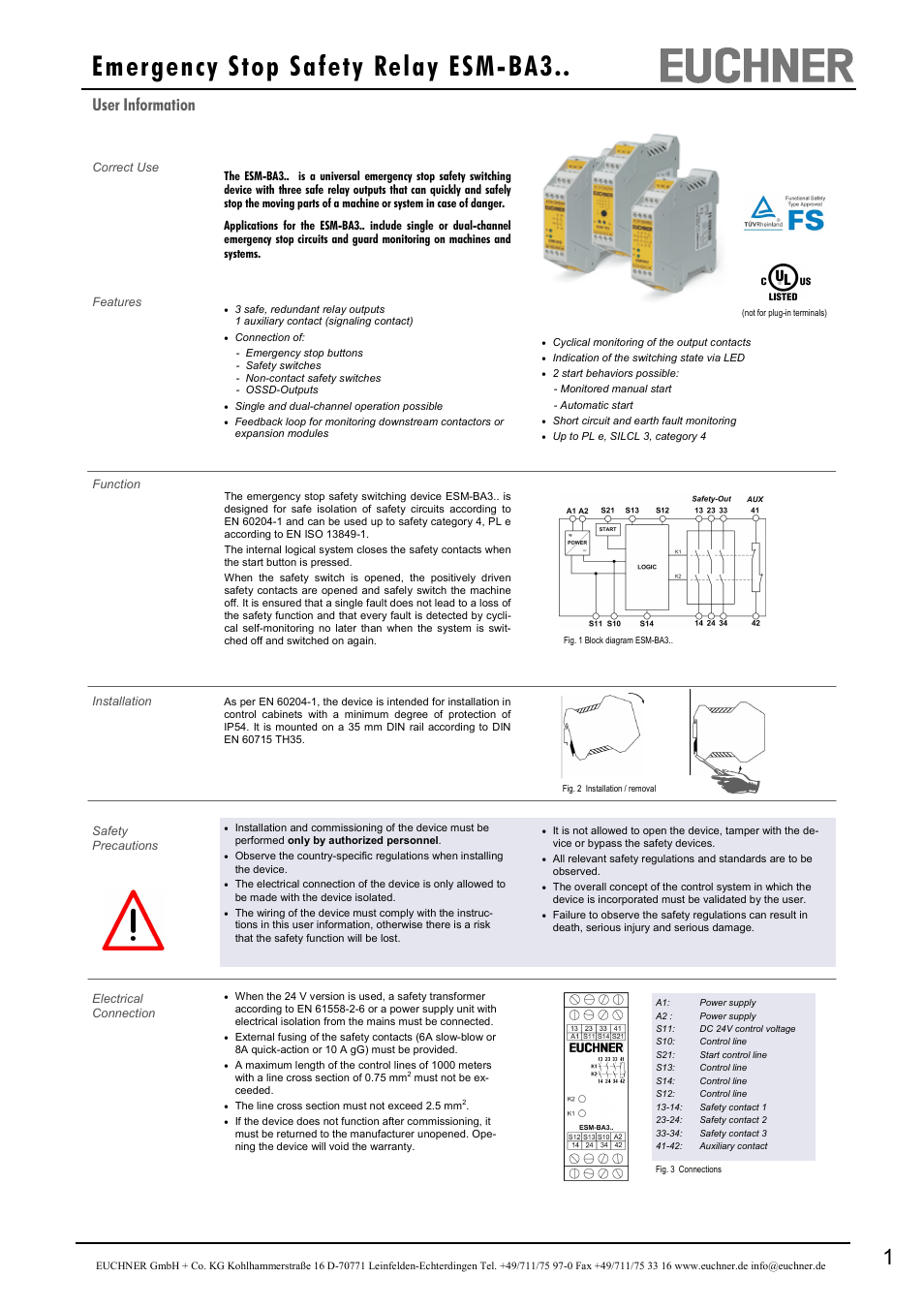 EUCHNER ESM-BA3xx User Manual | 4 pages