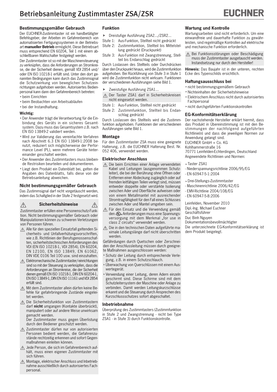 EUCHNER ZSR User Manual | 12 pages