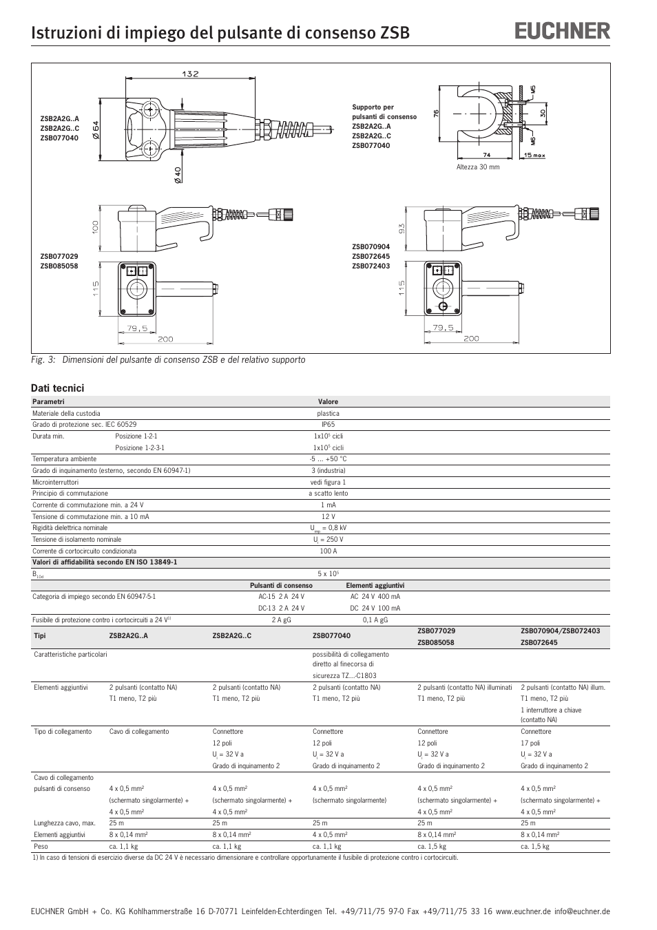 Istruzioni di impiego del pulsante di consenso zsb, Dati tecnici | EUCHNER ZSB User Manual | Page 12 / 12