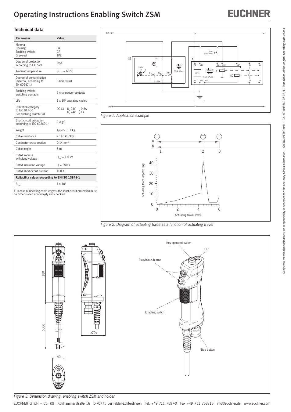 Operating instructions enabling switch zsm, Technical data, Figure 1: application example | EUCHNER ZSM User Manual | Page 4 / 8