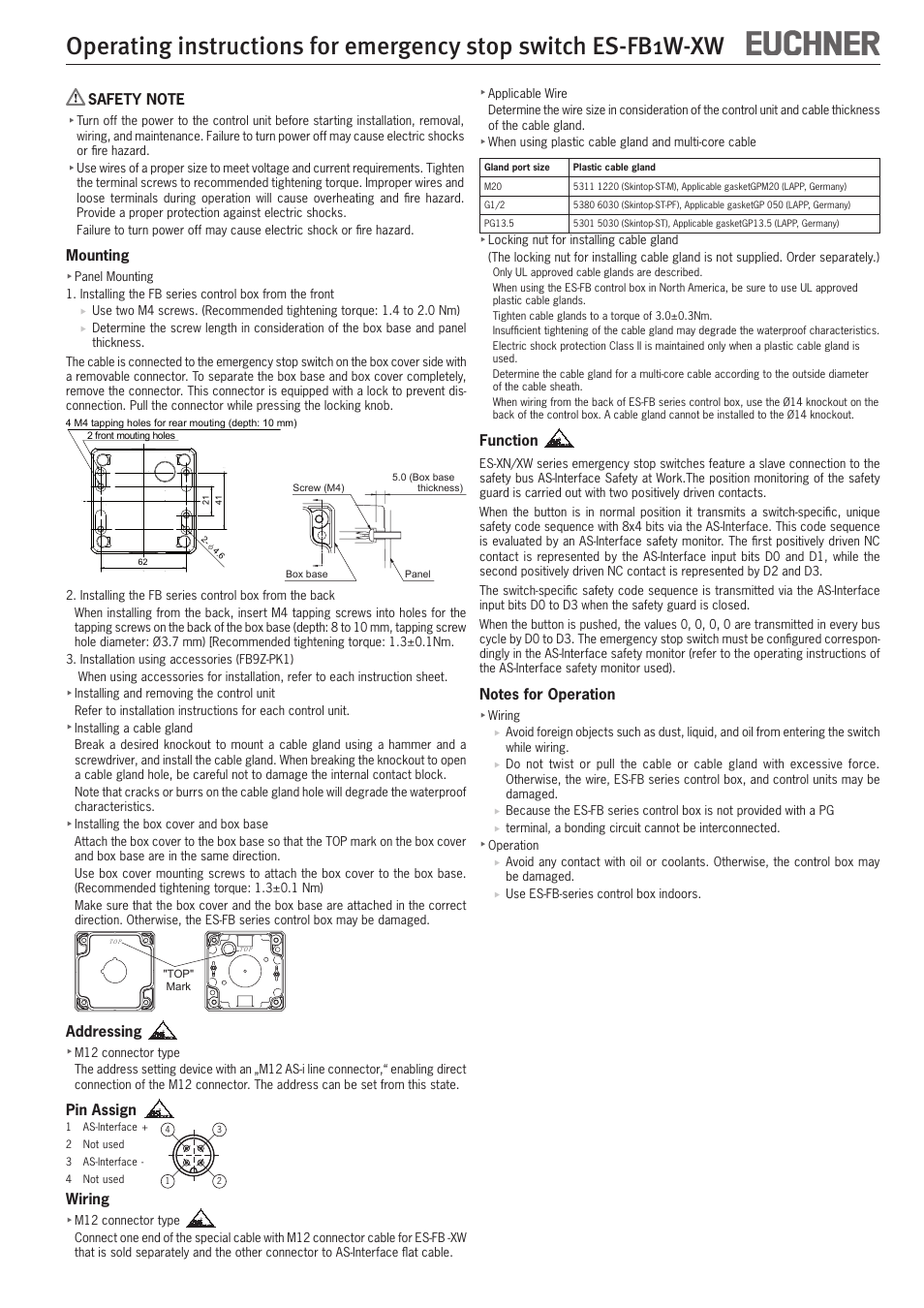 EUCHNER ES-FB1W-XW User Manual | 2 pages