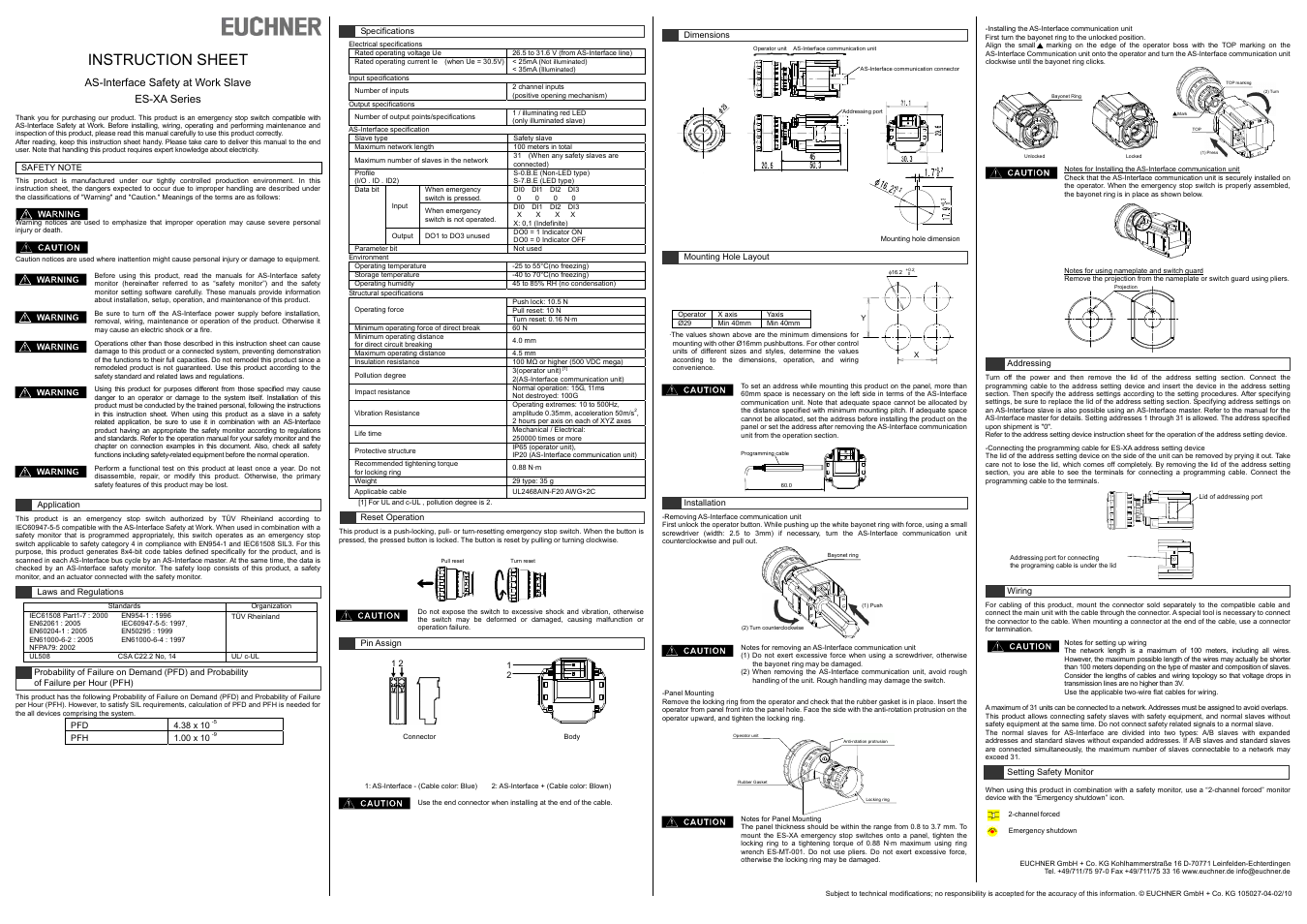EUCHNER ES-XA Series User Manual | 1 page