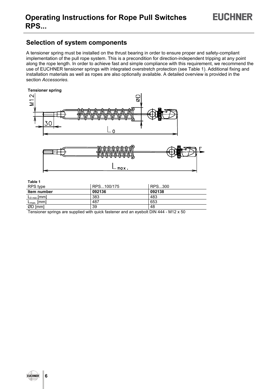 Operating instructions for rope pull switches rps, Selection of system components | EUCHNER RPS User Manual | Page 6 / 16