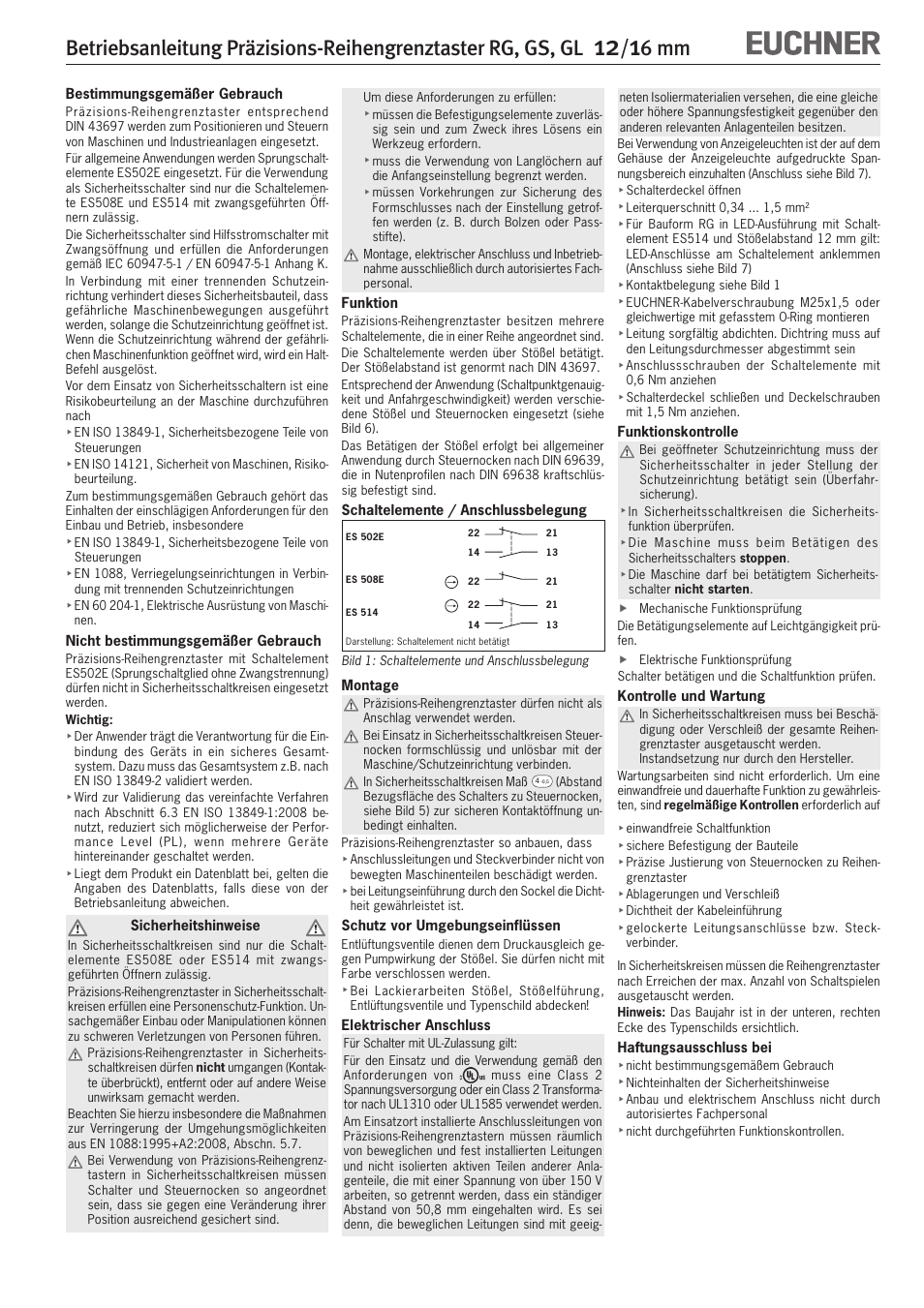 EUCHNER GL 12/16 mm User Manual | 12 pages